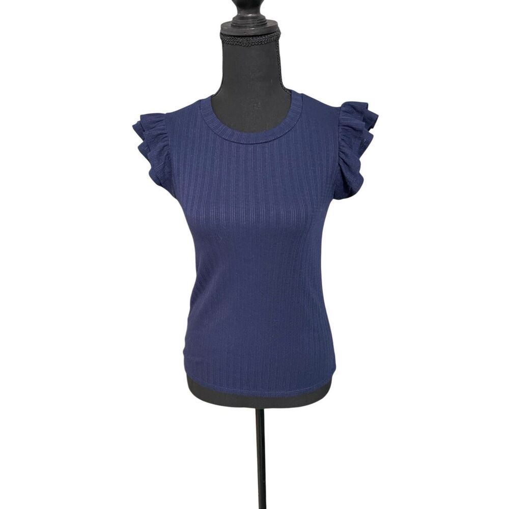 Gilli Women’s Stretched Rib Ruffle Shirt Sleeve Shirt Top size Small